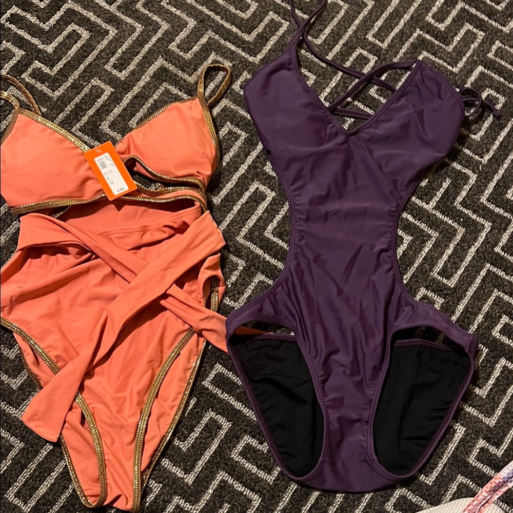 Calypso St. Barth Purple and Orange One Piece Swimsuit Set